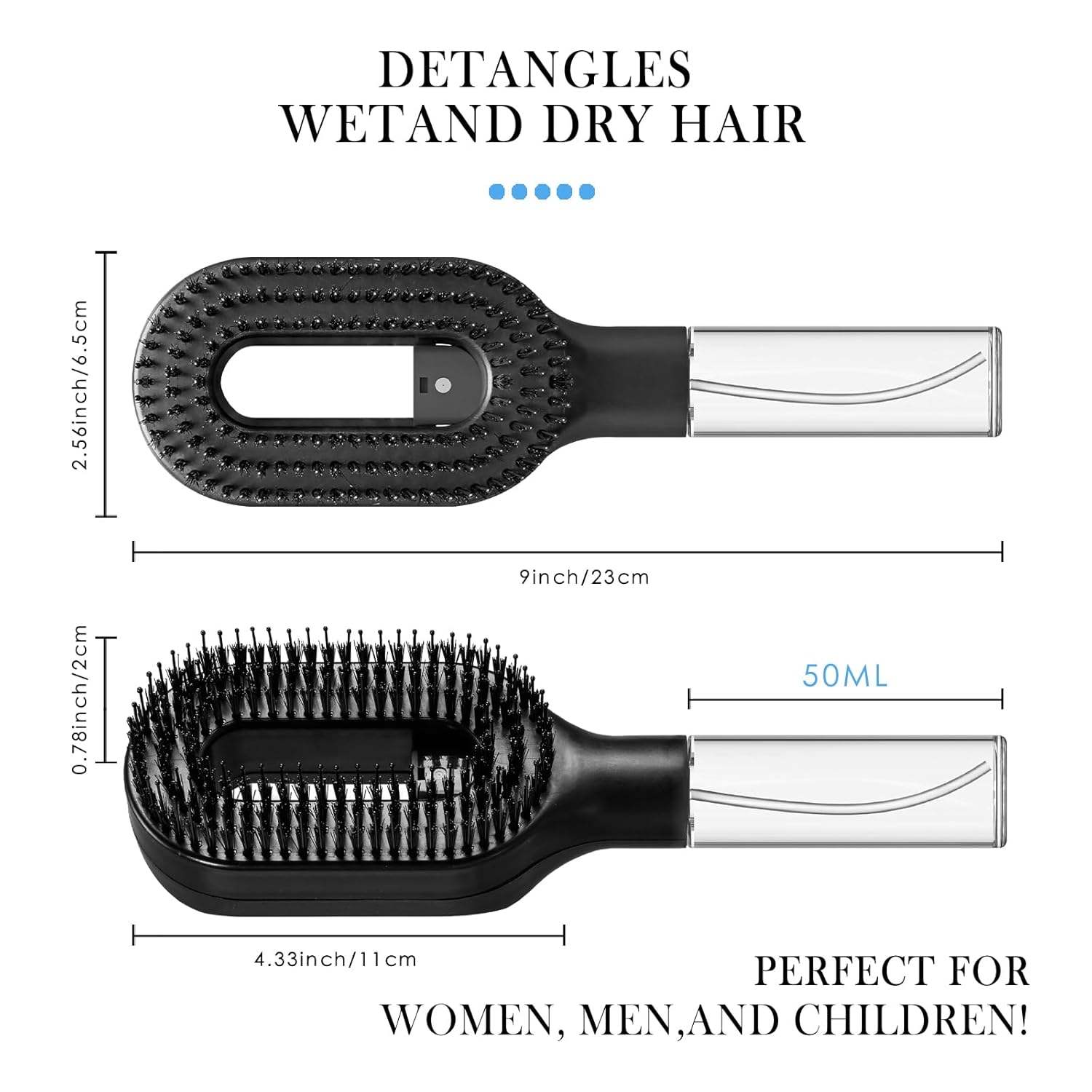 Seraya Root Infuser oil-dispensing scalp brush being used on long hair